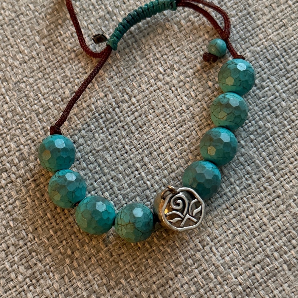 Turquoise Beaded Bracelet with Silver Charm